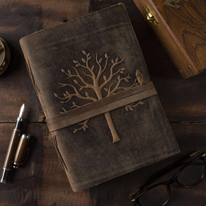 Vintage Leather Journal – Tree of Life Embossed (Deckle Edge Paper)