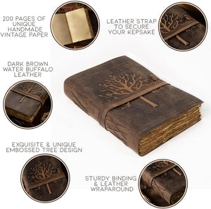 Vintage Leather Journal – Tree of Life Embossed (Deckle Edge Paper)