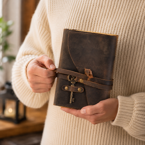 Vintage Leather Journal with Key – Deckle Edge Paper
