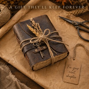 Vintage Leather Journal with Key – Deckle Edge Paper
