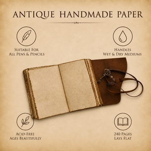 Vintage Leather Journal with Key – Deckle Edge Paper (Red Brown)