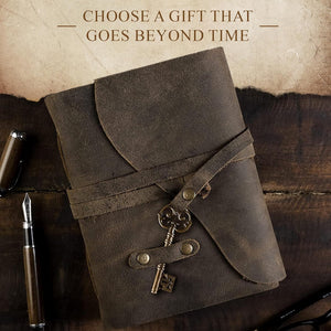 Vintage Leather Journal with Key – Deckle Edge Notebook