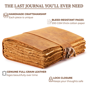 Weathered Brown Vintage Leather Journal with Lock – Deckle Edge Paper