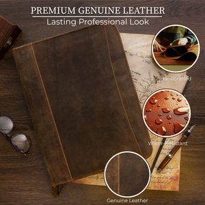 Leather Padfolio with Zipper for Men and Women