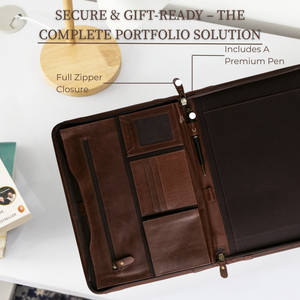 Leather Padfolio with Zipper – Professional Portfolio Folder