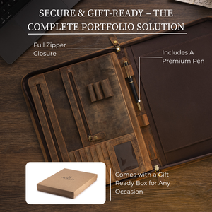 Leather Padfolio with Zipper for Men and Women