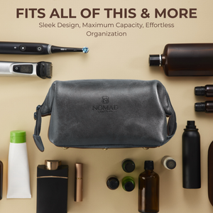 King-Size Leather Toiletry Bag | Black Full-Grain Leather Dopp Kit