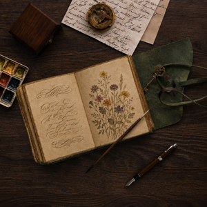 Vintage Leather Journal with Key – Deckle Edge Paper (Green)