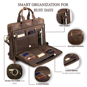 Leather Messenger Bag – 18” Laptop Briefcase