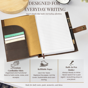 A5 Refillable Leather Journal with Pen