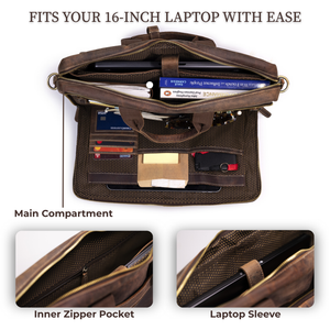 Leather Messenger Bag – 16” Laptop Briefcase