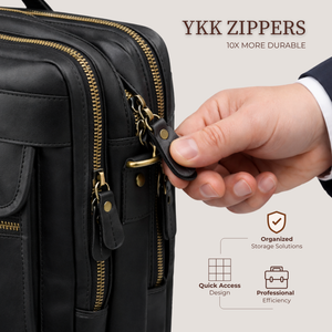 Black Leather Messenger Bag – 15” Laptop Briefcase