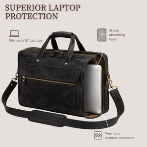 Black Leather Messenger Bag – 15” Laptop Briefcase