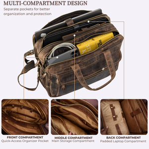 Brown Leather Messenger Bag – 15” Laptop Briefcase