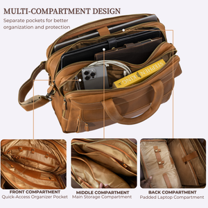 Leather Messenger Bag – 15” Laptop Briefcase