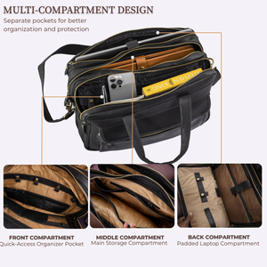 Black Leather Messenger Bag – 15” Laptop Briefcase