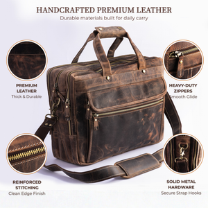 Brown Leather Messenger Bag – 15” Laptop Briefcase