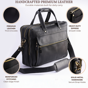 Black Leather Messenger Bag – 15” Laptop Briefcase