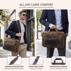 Brown Leather Messenger Bag – 15” Laptop Briefcase