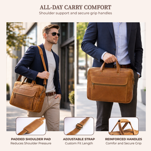 Leather Messenger Bag – 15” Laptop Briefcase