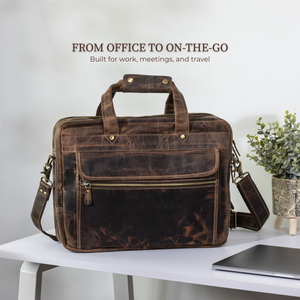Brown Leather Messenger Bag – 15” Laptop Briefcase