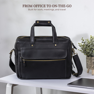 Black Leather Messenger Bag – 15” Laptop Briefcase