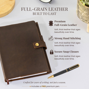 A5 Refillable Leather Journal with Pen