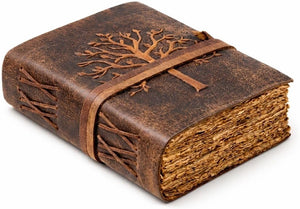 Vintage Leather Journal – Tree of Life Embossed (Deckle Edge Paper)