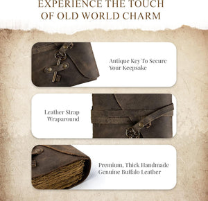 Vintage Leather Journal with Key – Deckle Edge Notebook