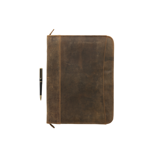 Leather Padfolio with Zipper for Men and Women