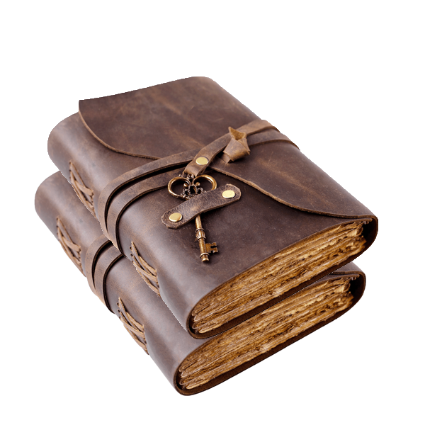 Vintage Leather Journal with Key - 9 by 6 Inches - 2 Pack
