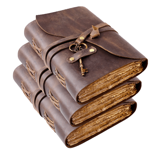 Vintage Leather Journal with Key - A4 - 3 Pack