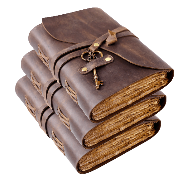 Vintage Leather Journal with Key - 9 by 6 Inches - 3 Pack