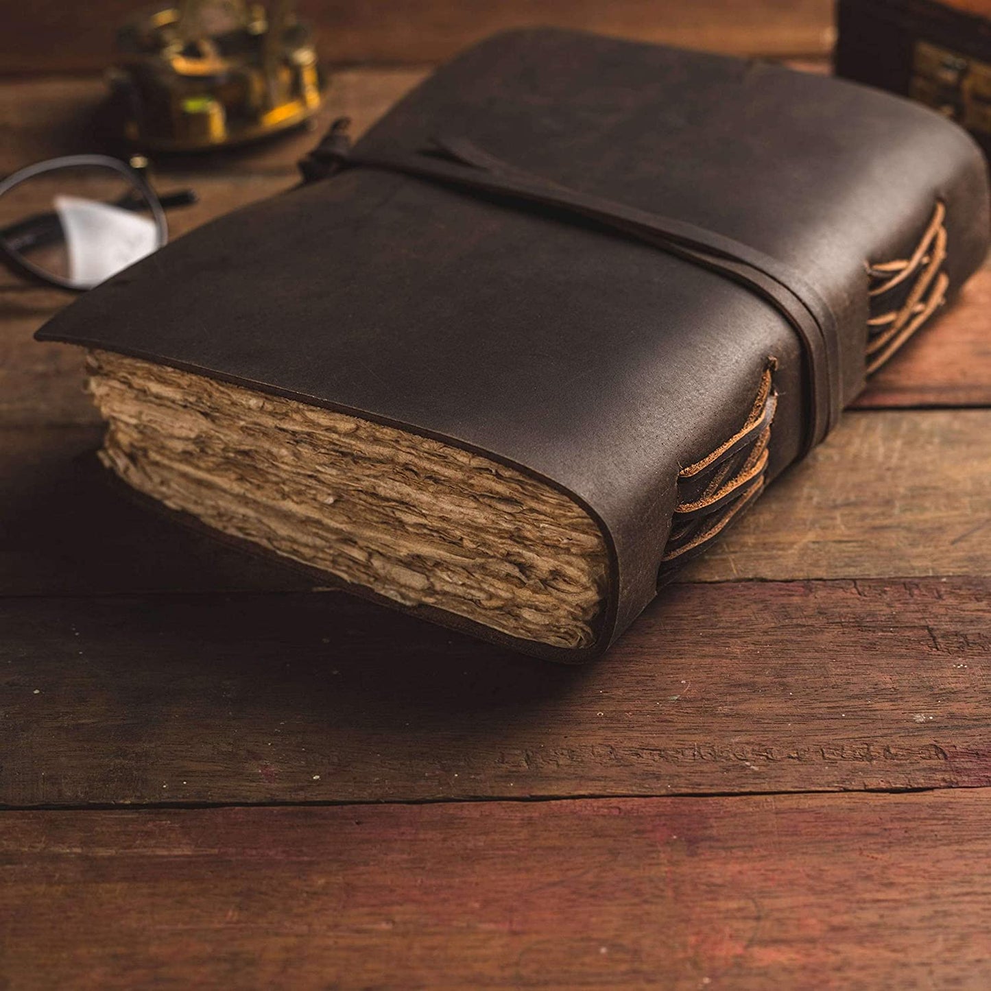 Charcoal Brown Leather Journal - 9 by 6 Inches - 3 Pack