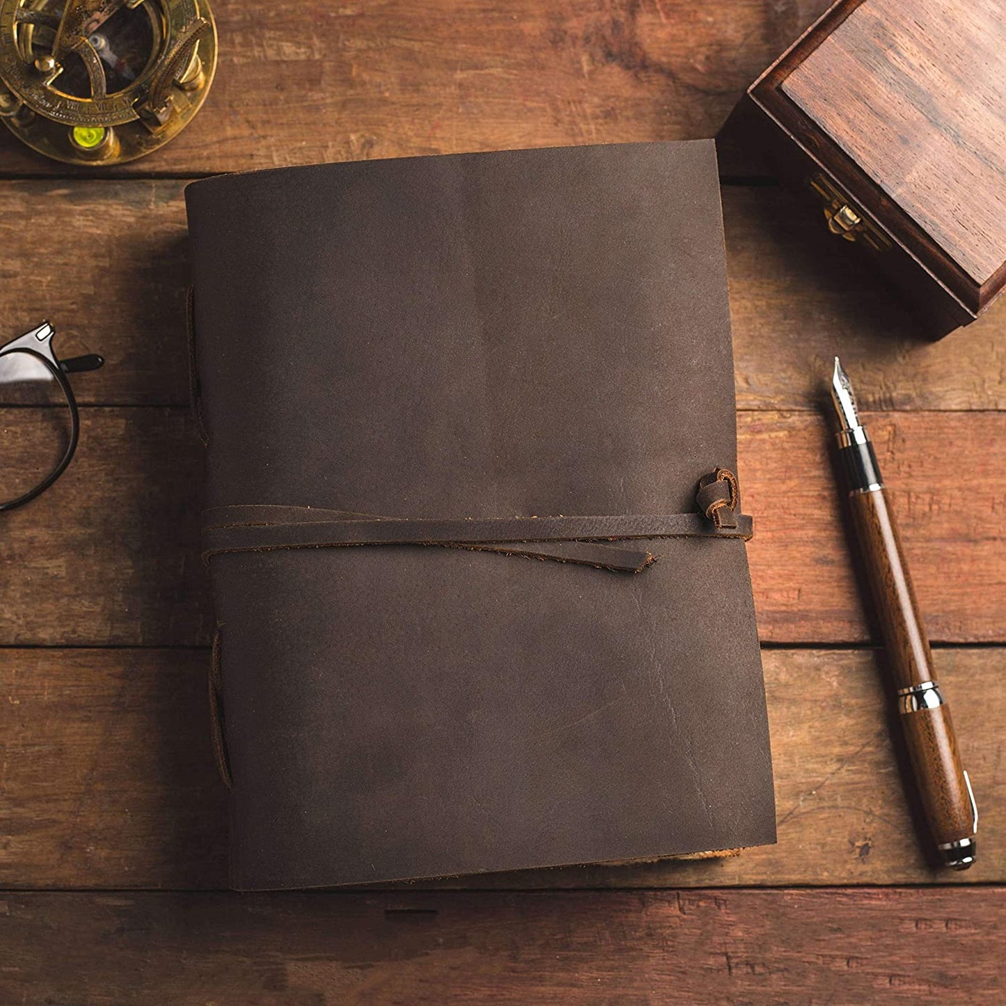 Charcoal Brown Leather Journal - 9 by 6 Inches - 3 Pack