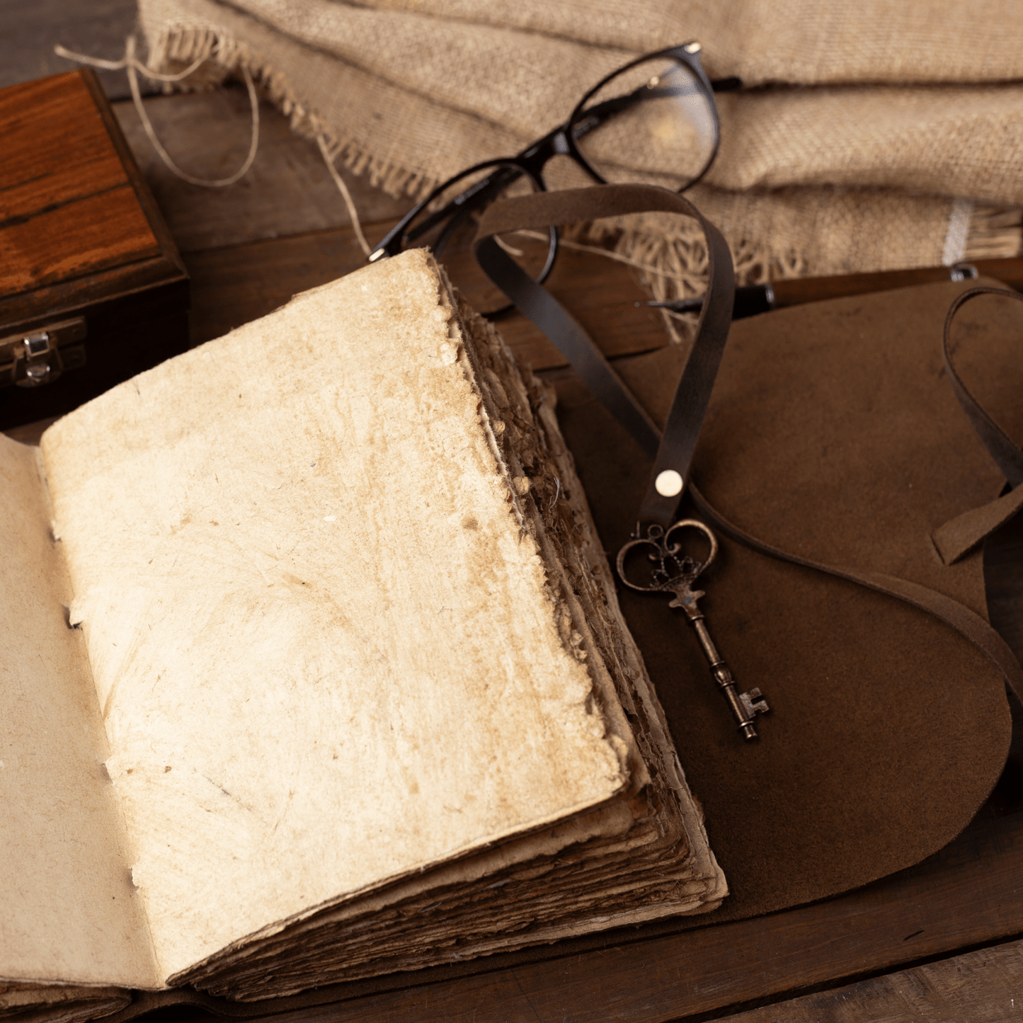 Vintage Leather Journal with Key - Deckle Edged Antique Journal