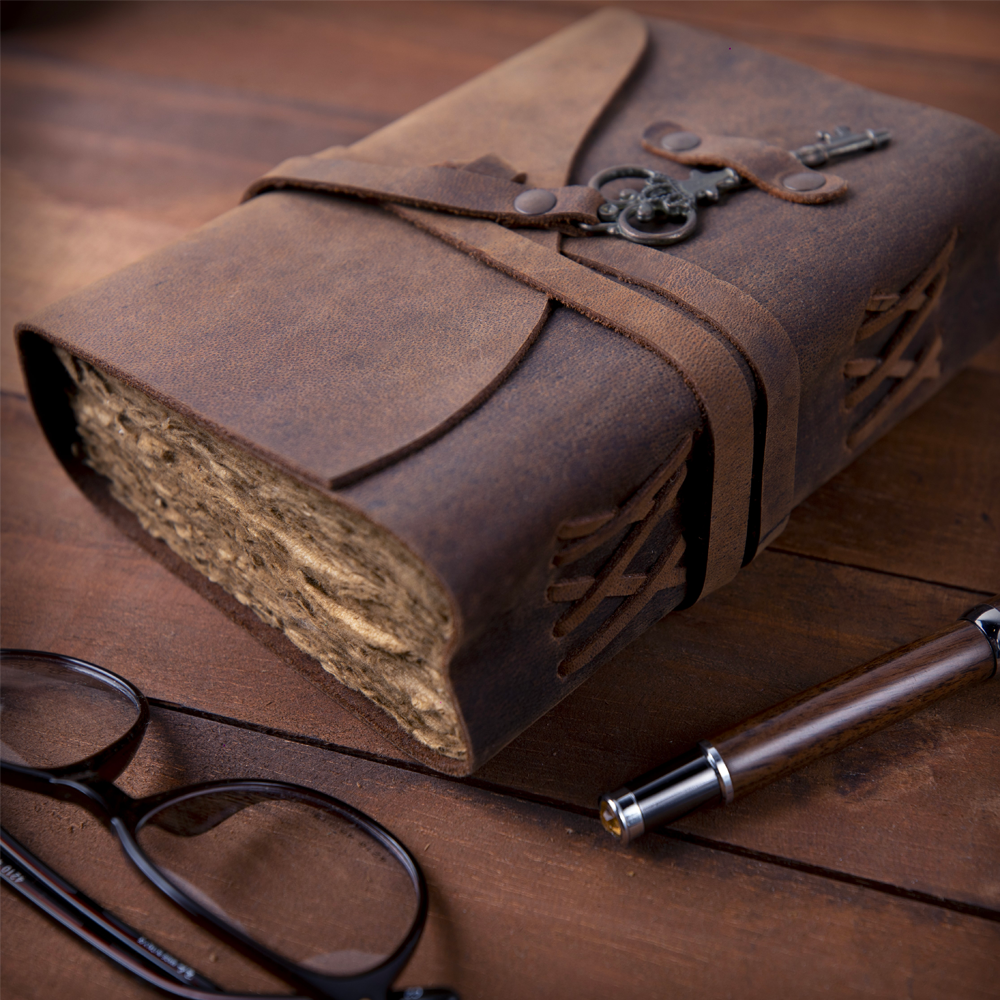 Vintage Leather Journal with Key - 7 by 5 Inches
