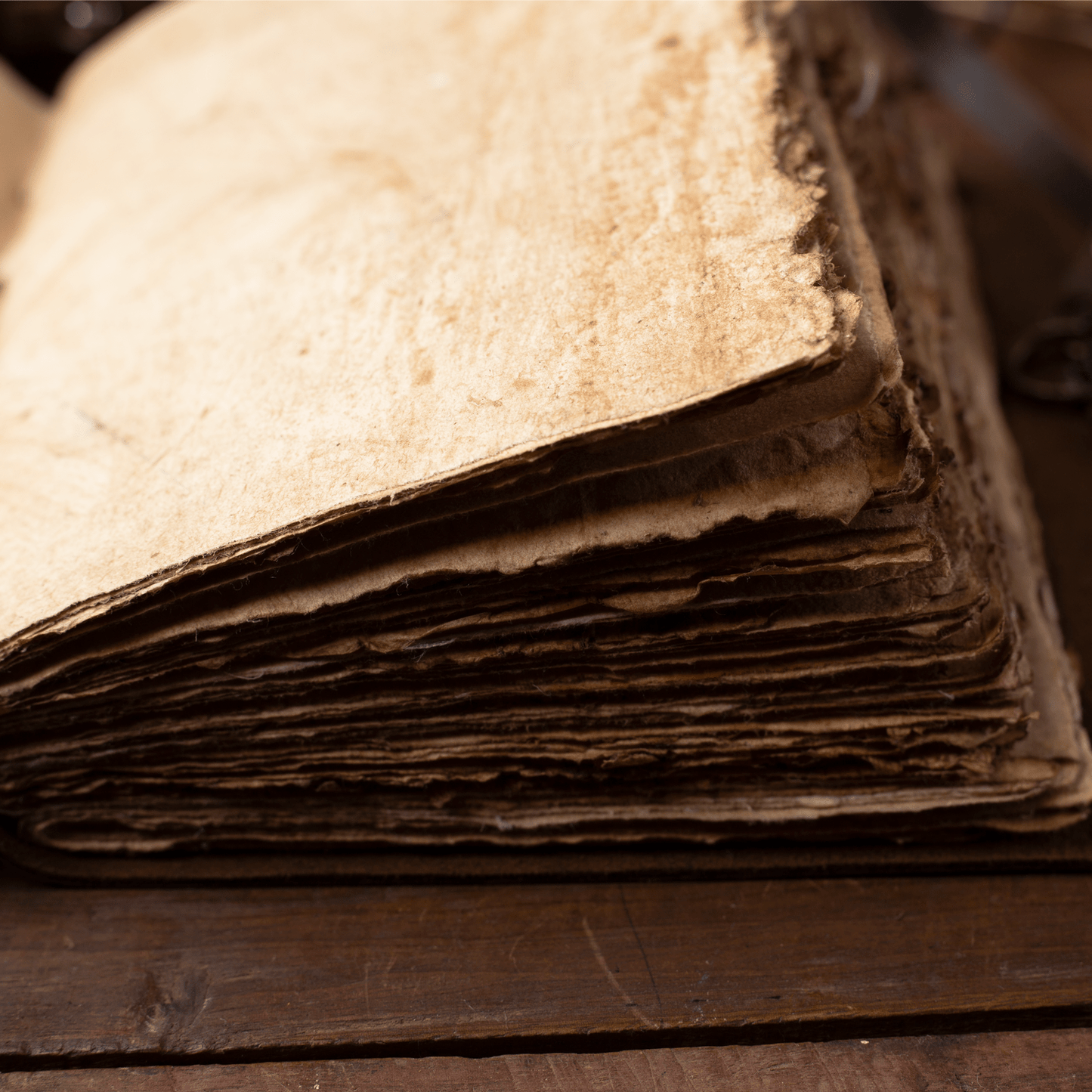 Vintage Leather Journal with Key - Deckle Edged Antique Journal