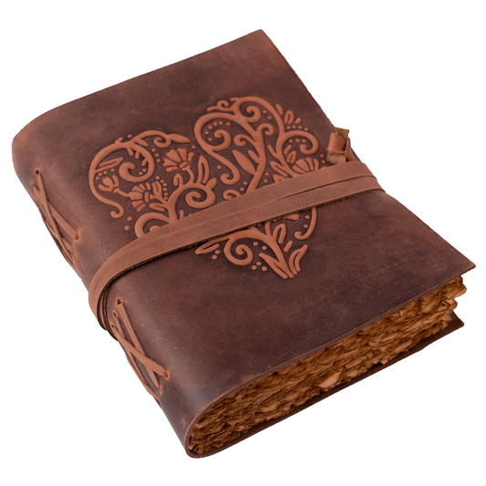 Leather Journal for Women - Vintage Leather Bound Journal - Antique Paper - Beautiful Embossed Heart Leather Sketchbook-