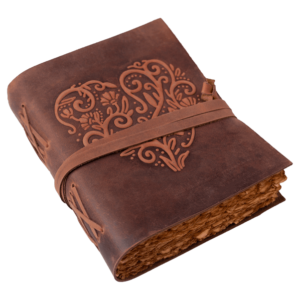 Leather Journal for Women - Vintage Leather Bound Journal - Antique Paper - Beautiful Embossed Heart Leather Sketchbook-